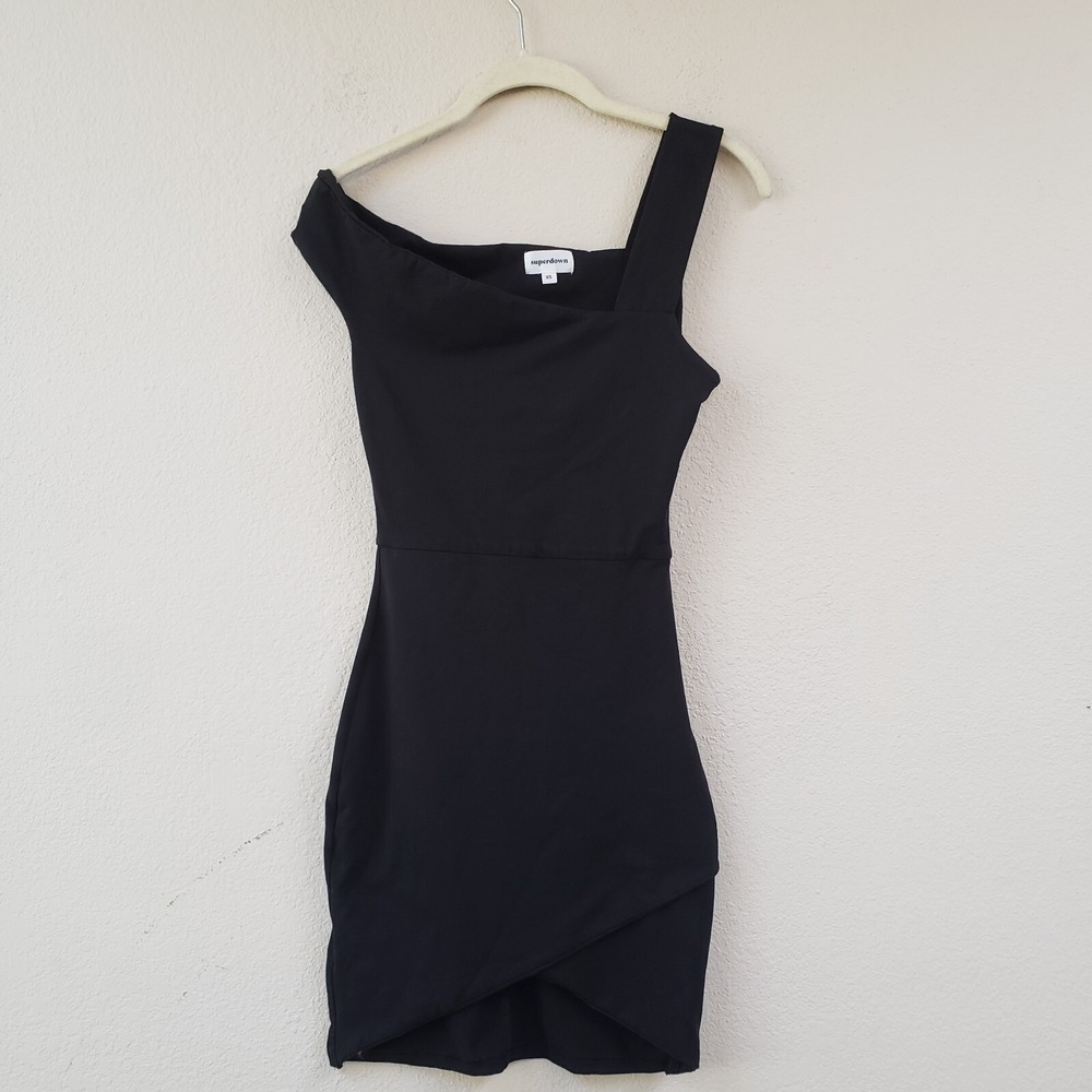 Superdown XSmall Fallon Asymmetrical Mini Dress Black Sleeveless Cocktail Party